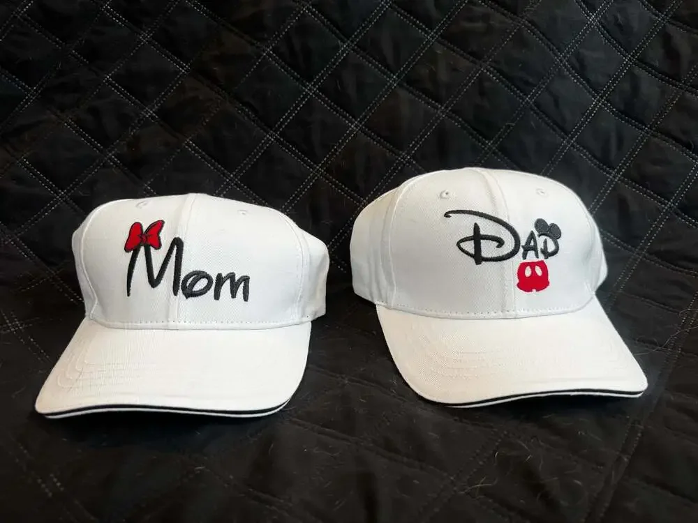 Disney Matching Mickey & Minnie Mouse Embroidered Mom & Dad Baseball Hat Set